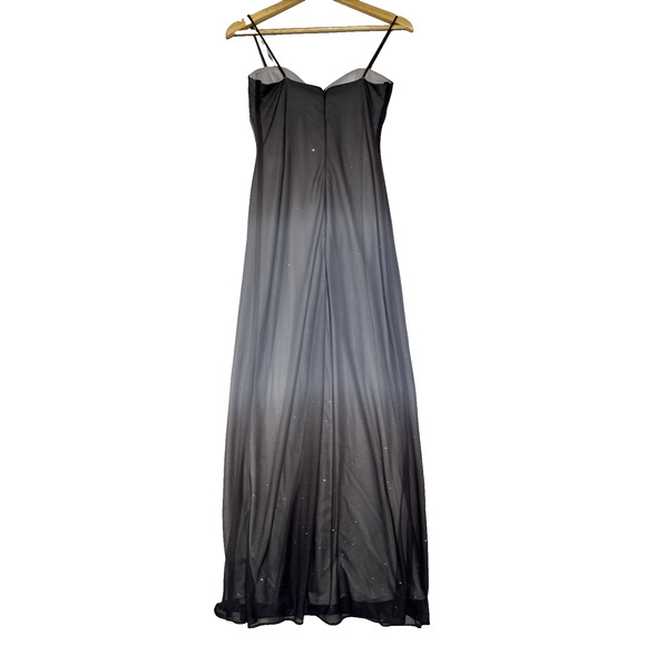 Onyx Nite Chiffon Sparkle Gown 4 Purple Gray Ombre Formal Dress Ruched Elegant - Picture 2 of 16